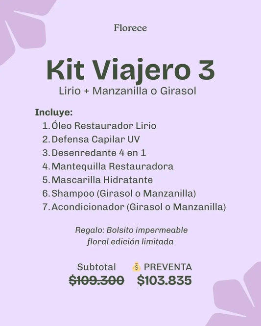 💜 Kit Viajero Lirio + Girasol o Manzanilla